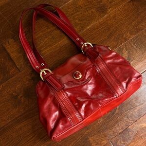 Kate Landry Red Shoulder Bag with Glossy Leather Finish